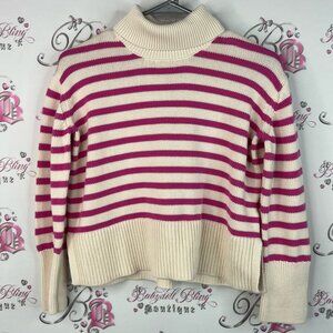 GAP Pink and Cream Striped Turtleneck Sweater knit stripes candy color pink